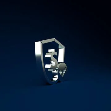 Silver Shield with dollar symbol icon isolated on blue background. Security s Stock Illustration