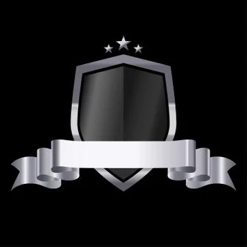 Silver shield with laurel wreath and ribbon. Vector illustration. Stock Illustration