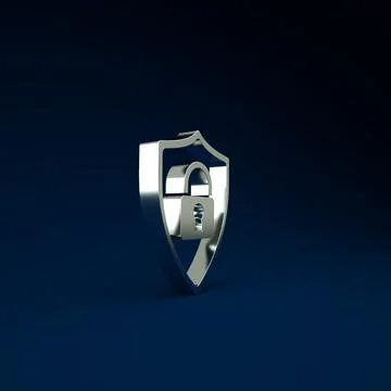 Silver Shield security with lock icon isolated on blue background. Protection Stock Illustration