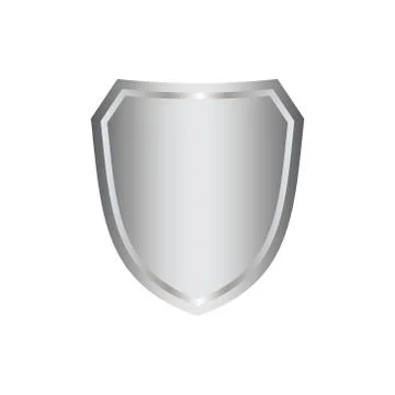 Silver shield shape icon. 3D gray emblem sign isolated on white background. S Stock Illustration