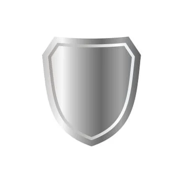 Silver shield shape icon. 3D gray emblem sign isolated on white background. S Stock Illustration