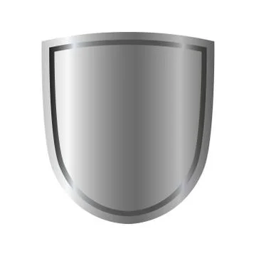 Silver shield shape icon. 3D gray emblem sign isolated on white background. S Stock Illustration