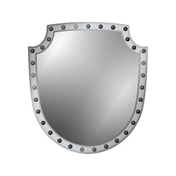 Silver shield shape icon. 3D gray emblem sign isolated on white background. S Stock Illustration