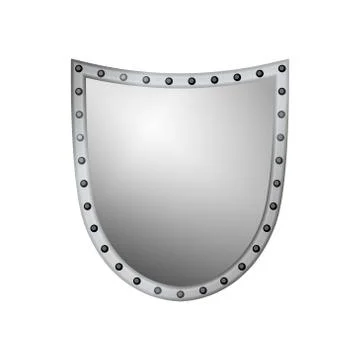 Silver shield shape icon. 3D gray emblem sign isolated on white background. S Illustrazione stock