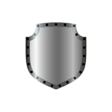 Silver shield shape icon. 3D gray emblem sign isolated on white background. S Stock Illustration
