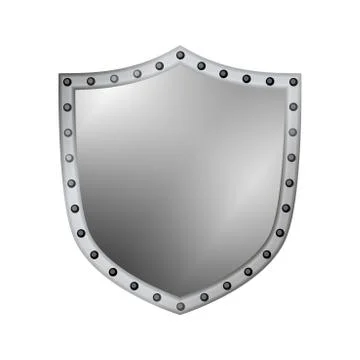 Silver shield shape icon. 3D gray emblem sign isolated on white background. S Stock Illustration