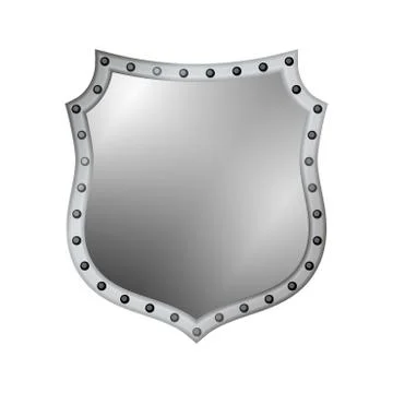 Silver shield shape icon. 3D gray emblem sign isolated on white background. S Illustrazione stock