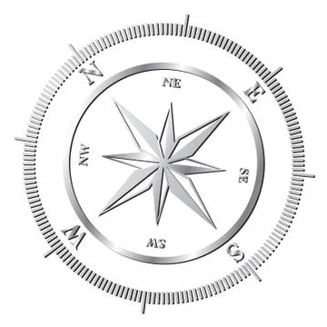 Silver shiny compass rose, vector illustration Illustrazione stock