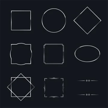 Silver shiny frames with shadows isolated on black background. Vector chrome Stockillustratie