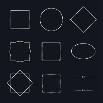 Silver shiny frames with shadows isolated on black background. Vector chrome 库存插图