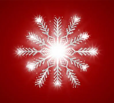 Silver shiny glitter snowflake isolated on red festive background. Christmas and Stock Illustration