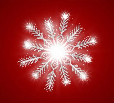 Silver shiny glitter snowflake isolated on red festive background. Christmas and Stock Illustration