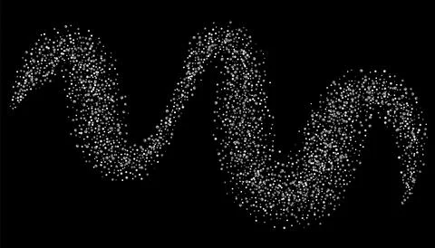 Silver shiny sand, confetti on a black background. Small round particles. Fes Stock Illustration