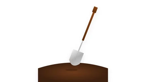 Silver Shovel Digging into Rich Brown Soil with Flying Dirt Particles and S.. Stock-Footage 346007098