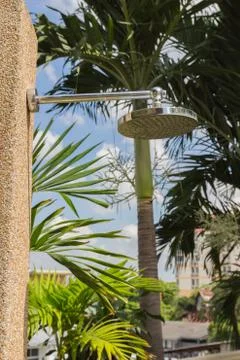 Silver shower on a pole Foto stock