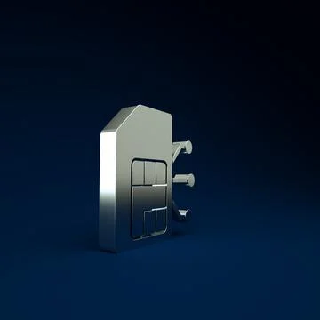 Silver Sim card icon isolated on blue background. Mobile cellular phone sim c イラスト素材