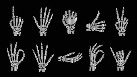 Silver skeleton hand signs set on black background for modern gothic graphi.. Stock Illustration