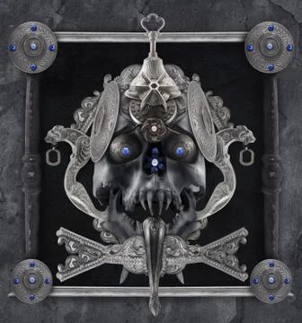 Silver skull composition. Stock Photos