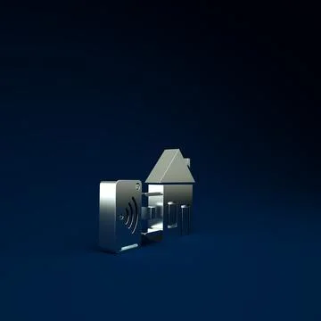 Silver Smart home icon isolated on blue background. Remote control. Minimalis Ilustración de archivo