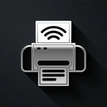 Silver Smart printer system icon isolated on black background. Internet of Stock Illustration
