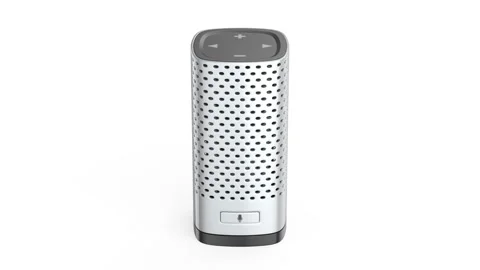 Silver smart speaker with built-in virtual assistant Stock Footage 310993158