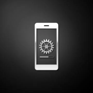 Silver Smartphone update process with gearbox progress and loading bar icon Illustrazione stock