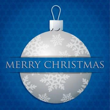 Silver snow flake patterned bauble "Merry Christmas" card in vector format. Stock Illustration