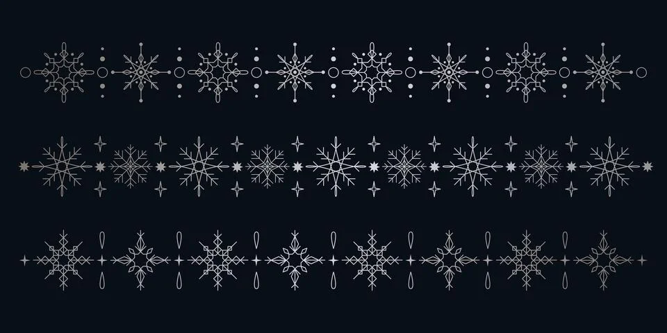 Silver snowflake borders, winter seamless patterns 스톡 일러스트