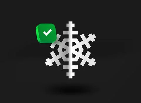 Silver snowflake with checkmark icon. 3d vector illustration Stock-Illustration