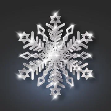 Silver snowflake with highlights and glitter on a dark background for winter Stock Illustration
