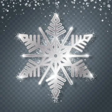 Silver snowflake with highlights and glitter on a transparent background for Stock Illustration
