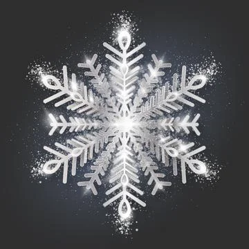 Silver snowflake with highlights and glitter on a dark graphite background for Stock Illustration