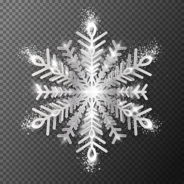 Silver snowflake with highlights and glitter on a dark transparent background Stock Illustration