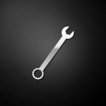 Silver Spanner icon isolated on black background. Long shadow style. Vector Illustrazione stock