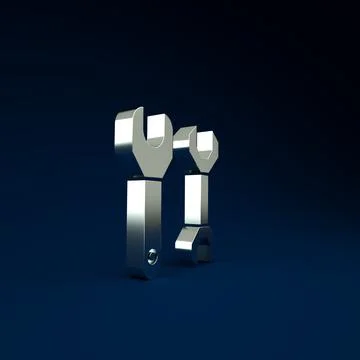 Silver Spanner icon isolated on blue background. Minimalism concept. 3d illus Illustrazione stock
