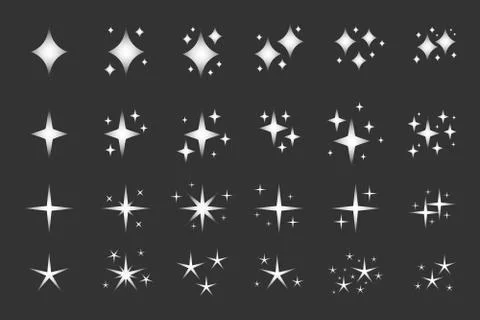 Silver sparkles star ray effect twinkle vector set Stock Illustration