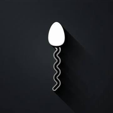 Silver Sperm icon isolated on black background. Long shadow style. Vector Stock Illustration