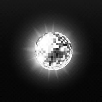 Silver sphere or disco ball with glow template, realistic vector illustration. Stock Illustration