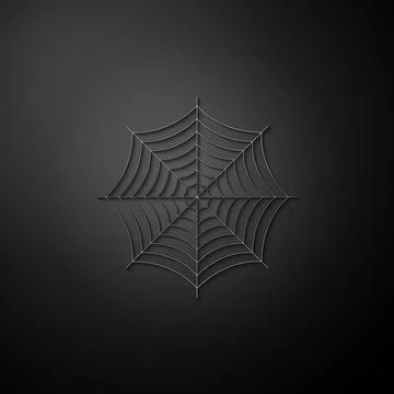 Silver Spider web icon isolated on black background. Cobweb sign. Long shadow Ilustração Stock