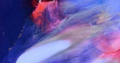 Silver splash on blue-red paint abstract background. Shiny silver flowing wave Stock Illustration