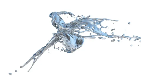 Silver splashes collide in slow motion, isolated on white (FULL HD) Stockbeeldmateriaal 36506148