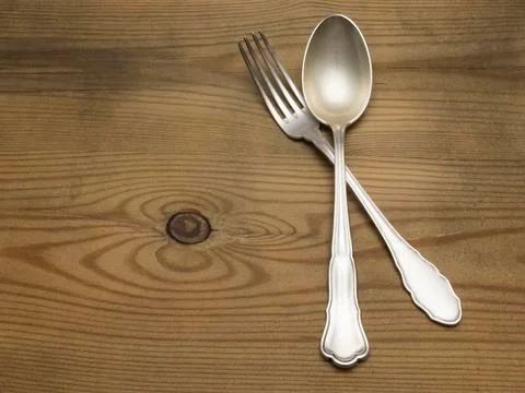 Silver spoon and fork Stock Photos