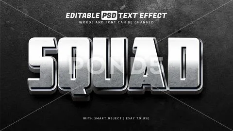Silver squad 3d text effect editable PSD Template
