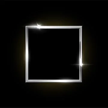 Silver square frame isolated on black background. Vector design element. Stock Illustration