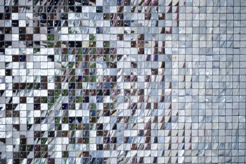 Silver square sequins. High resolution pattern. View from above. Copy space. Foto stock