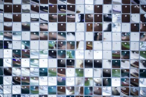 Silver square sequins. High resolution pattern. View from above. Copy space. Foto stock