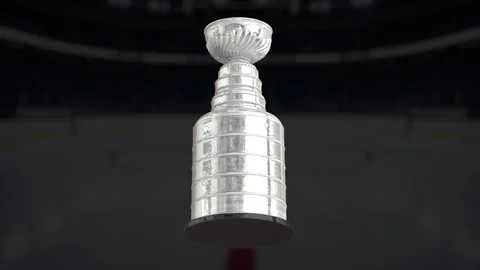 Silver Stanley Cup Trophy in Dark Arena 3D Animation Stock Footage 333075762