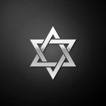 Silver Star of David icon isolated on black background. Jewish religion symbol Stock Illustration
