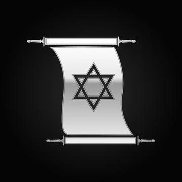 Silver Star of David on scroll icon to black background. Vector Illustration Stock Illustration