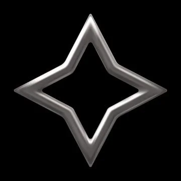 Silver star frame realistic 3D vector, chrome four-pointed star, space emoji Stock Illustration